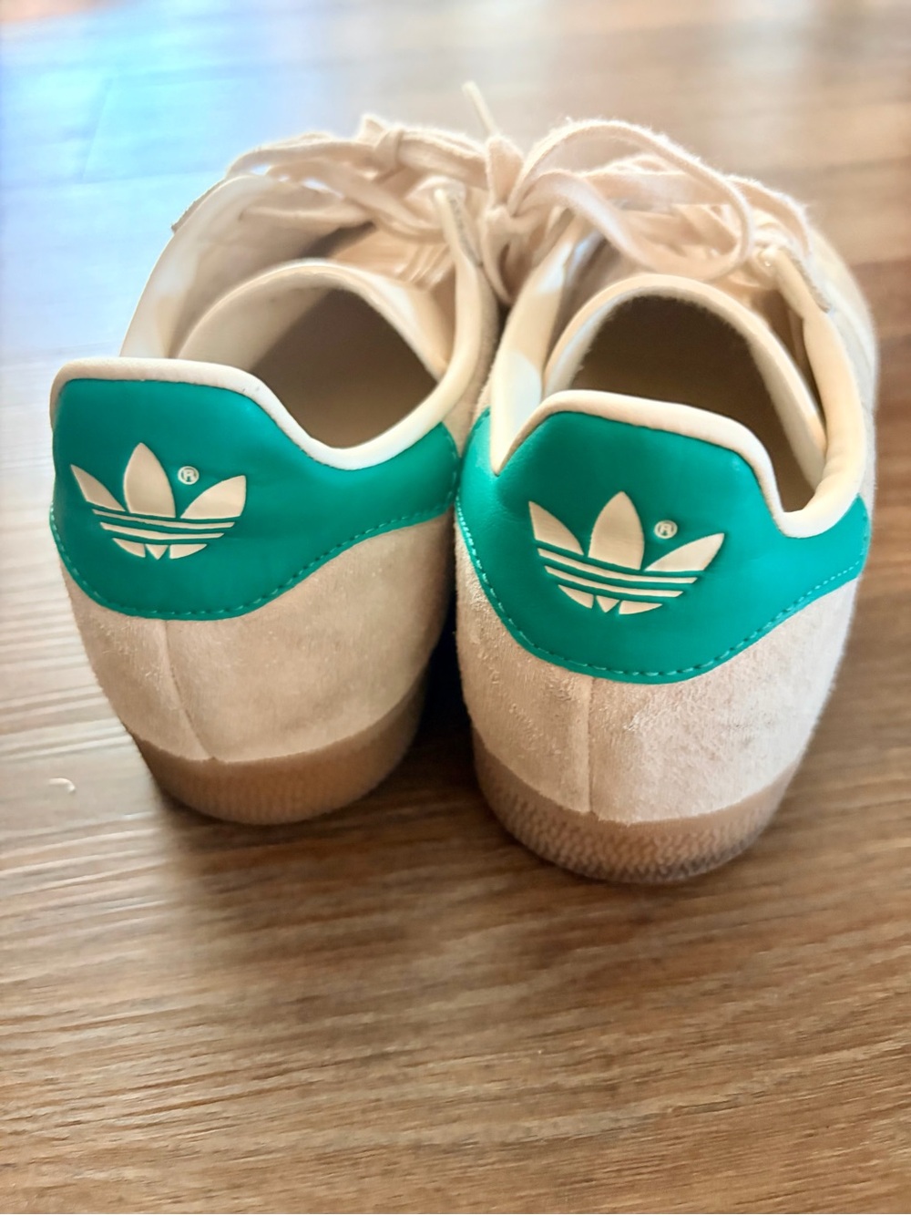 adidas Kids Beige Suede Sneakers with Teal Heel Patch